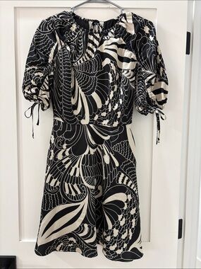 Ted Baker Faridda Black White Abstract Swirl Puff Sleeve Mini Dress